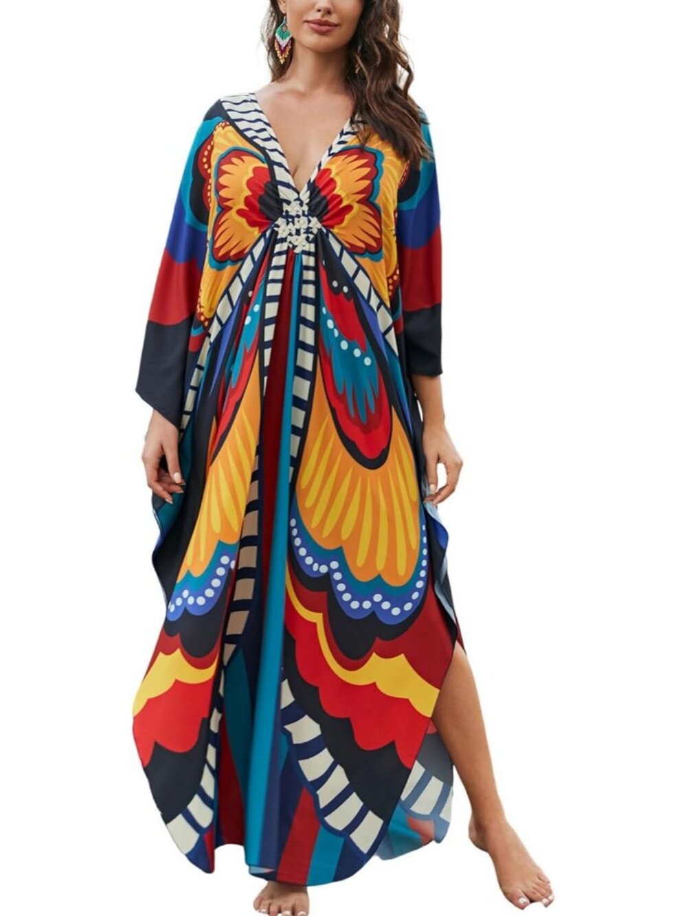 Women's Plus Size Kaftan Maxi Dress Batwing Sleeve Beach Cover Up-8759-color0